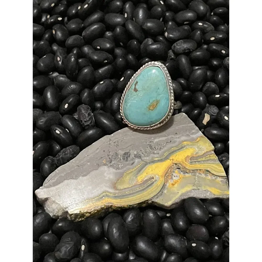 Southwest Sterling Silver Kenny Ray Signed Turquoise Ring~Teardrop Size 8.5